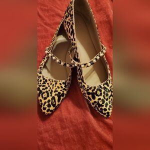 Crown & Ivy Leopard Print Flats with Pearl Accents